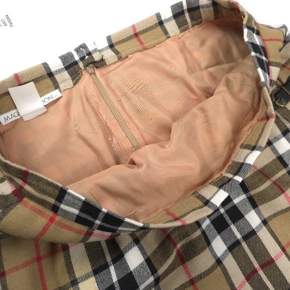 Maggy London Rayon Blend Tan Plaid Part Wrap Long Skirt Sz 14 - Picture 7 of 9
